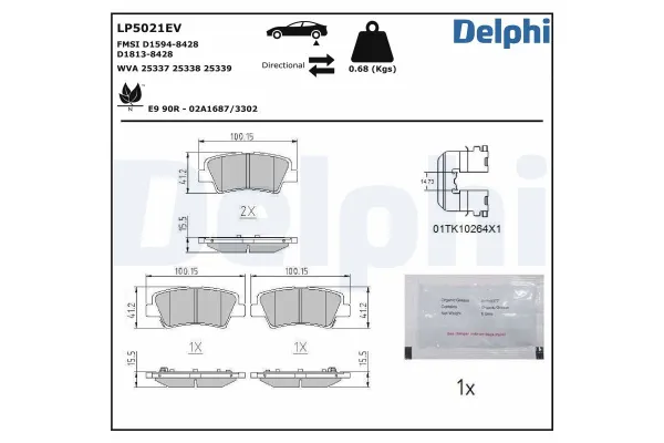 Fren Disk Balata Arka Hyundai Kona / Kona Elektrik (OS)(2017->)  DELPHI LP5021EV