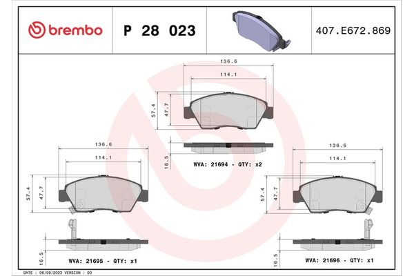 Fren Disk Balata Ön Honda Civic Coupe (EM2)(01.2001->)  BREMBO P 28 023