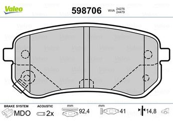 Fren Disk Balata Arka VALEO 598706  5835007A00 5830207A00 5830207A10 583020XA00 58302-0XA00 58302-07-A00 58302-07-A10