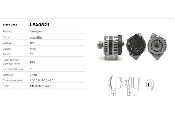 Alternatör  LUCAS ELEKTRIK LEA0821