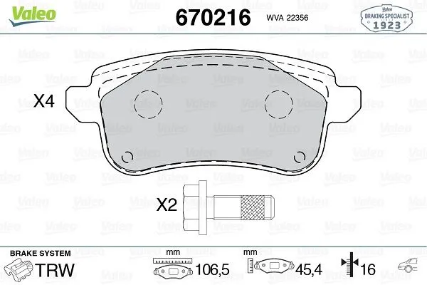 Fren Disk Balata Arka Renault Megane IV Grandtour (06.2016->)  VALEO 670216