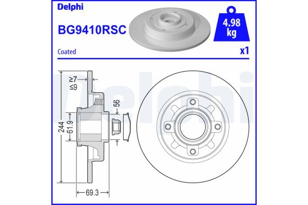 Fren Disk Ayna Arka Sağ ve Sol Opel Crossland X (2017->) / Crossland (2021->)  DELPHI BG9410RSC