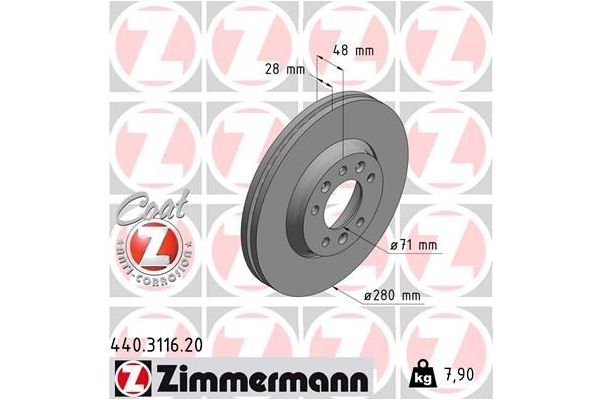 Fren Disk Ayna Ön Sağ ve Sol Toyota Proace (X3)(2013->)  ZIMMERMANN 440.3116.20