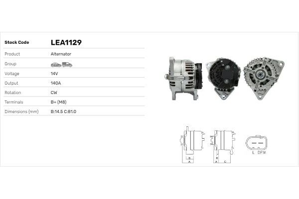 Alternatör  Peugeot Boxer (335/435) P.Van,Camlı (H2) Aks:4035mm (2007->)  LUCAS ELEKTRIK LEA1129