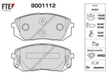 Fren Disk Balata Ön FTE 9001112  581012SA51 58101-2SA51 581012SA70 58101-2SA70 581012SA75 58101-2SA75 581012SA50 58101C1A20 581010ZA00 58101-0ZA00 581011DE00 58101-1DE00 S581012SA70 S5810-12SA70 S581010ZA00 58101-2SA50