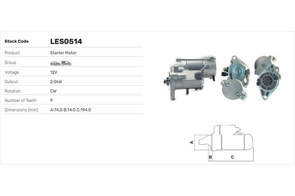 Marş Dinamosu  MINI Mini (R50,R53)(2001->)  LUCAS ELEKTRIK LES0514