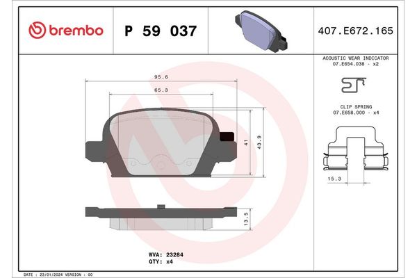 Fren Disk Balata Arka Opel Tigra Twin Top (2004->)  BREMBO P 59 037
