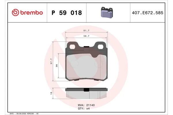 Fren Disk Balata Arka BREMBO P 59 018
