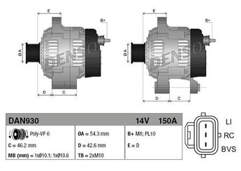 Alternatör  DENSO DAN930  3M5T-10300-YE 3M5T-10300-PE 1477737 8M5T-10300-PB