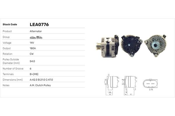 Alternatör  Land Rover Freelander 2 (LN)(01.2007->)  LUCAS ELEKTRIK LEA0776