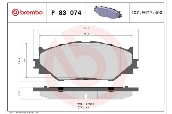 Fren Disk Balata Ön Lexus IS (AVE30/GSE30)(2013->)  BREMBO P 83 074