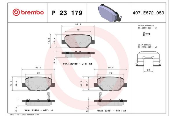 Fren Disk Balata Arka BREMBO P 23 179