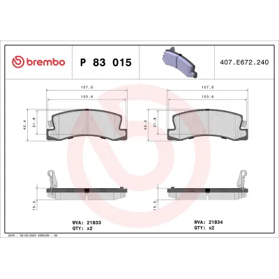 Fren Disk Balata Arka Toyota Corolla (E11)(2000->)  BREMBO P 83 015