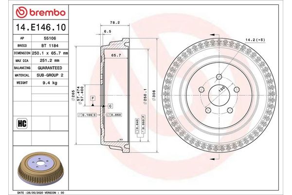 Kampana Arka Sağ veya Sol BREMBO 14.E146.10