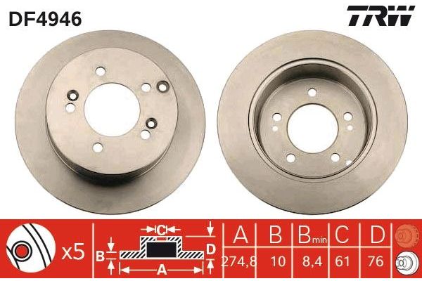 Fren Disk Ayna Arka Sağ ve Sol Kia Carens (UN)(2007->)  TRW DF4946