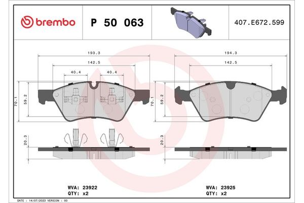 Fren Disk Balata Ön Mercedes E -Serisi S.Wagon (BM 211)(01.2003->)  BREMBO P 50 063