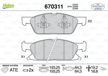 Fren Disk Balata Ön VALEO 670311  KTJ1GC2K021AA 1884555 5320461 E1GC2K021AC E1GC-2K021-AC F2GC2001AC 5301453 5311041 F2GC2001AA F2GC-2001-AA F2GC2001AB F2GC-2001-AB