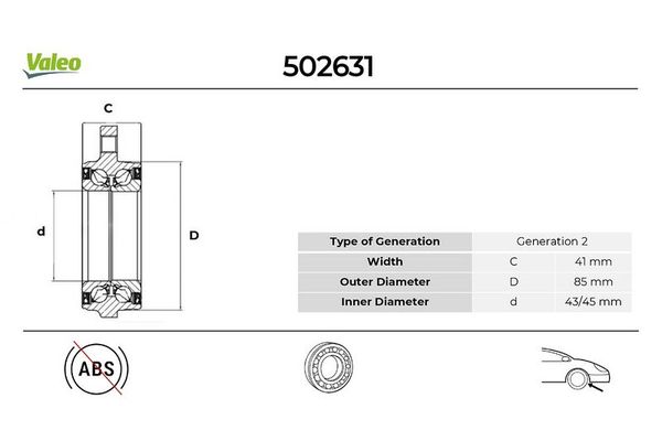 Teker Rulmanı Ön Sağ veya Sol Audi S4 Cabriolet (8H)(01.2006->)  VALEO 502631