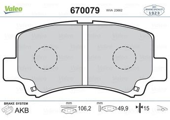 Fren Disk Balata Ön VALEO 670079  5581075F00 55810-75F00 5581075F10 55810-75F10 5581075F11 55810-75F11 5581075F30 55810-75F30 5581075F12 5581075F31 5581075F32