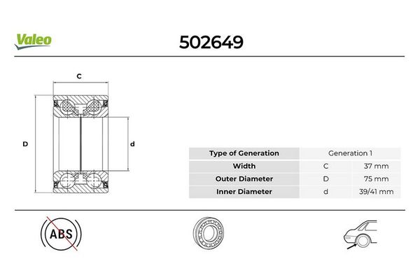 Teker Rulmanı Arka Sağ veya Sol Audi A4 Sedan (B5)(02.1999->)  VALEO 502649