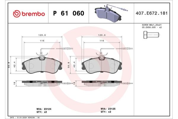 Fren Disk Balata Ön BREMBO P 61 060