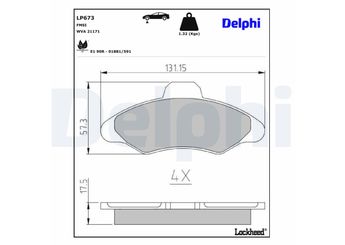 Fren Disk Balata Ön DELPHI LP673  LP673 1015598 1031781 1048309 1133748 5025948 5026661 5027604 5028176 6180371 6500952 6500953 6500954 6704271 6962492 7075049 7075050 91AB2K021BB 91AB2K021BC 91AB2K021HB 91AB2K021JA 91AB2K021JB 96AB2K021AB A91AXT55056DA