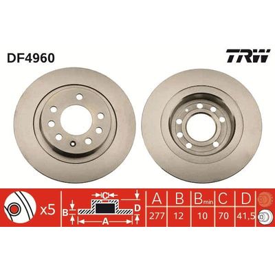 Fren Disk Ayna Arka Sağ ve Sol Opel GT (2006->)  TRW DF4960