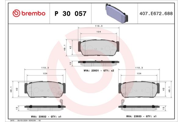 Fren Disk Balata Arka BREMBO P 30 057