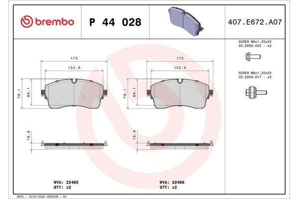 Fren Disk Balata Ön Land Rover Range Rover Sport (2013->)  BREMBO P 44 028