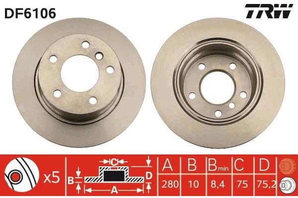 Fren Disk Ayna Arka Sağ ve Sol BMW Z4 Serisi Roadster (E85)(2002->)  TRW DF6106