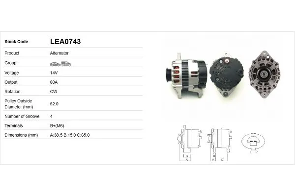 Alternatör  Chevrolet Aveo Sedan (2006->)  LUCAS ELEKTRIK LEA0743