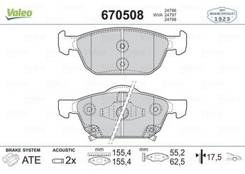 Fren Disk Balata Ön VALEO 670508  45022TV0E01 45022TV0E02 45022TV2E02 45022TGNG00 45022-TGN-G00 45022TL1G00 45022-TL1-G00 45022TL1G01 45022-TL1-G01 45022TR0E50 45022-TR0-E50 45022TR0E51 45022-TR0-E51