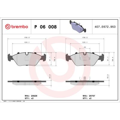 Fren Disk Balata Ön BMW 5 Serisi Sedan (E28)(1981->)  BREMBO P 06 008