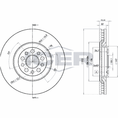 Fren Disk Ayna Ön Sağ ve Sol Lancia Phedra (180)(2002->)  AYD 50345