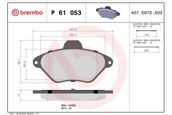 Fren Disk Balata Ön Citroen Xantia Break (01.1998->)  BREMBO P 61 053