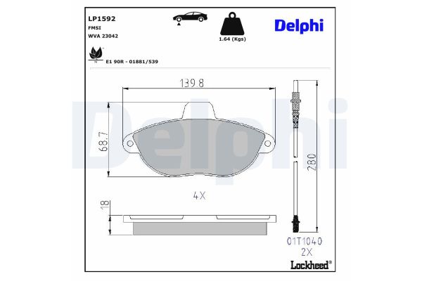 Fren Disk Balata Ön Fiat Ulysse (121)(06.1994->)  DELPHI LP1592