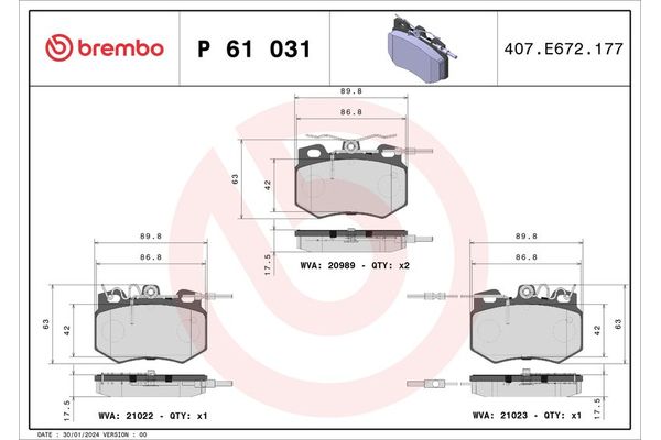 Fren Disk Balata Ön Peugeot 309 (02.1986->)  BREMBO P 61 031