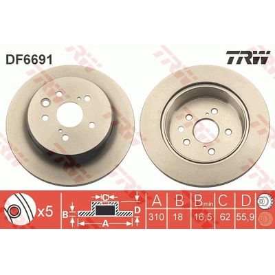 Fren Disk Ayna Arka Sağ ve Sol Lexus RC (2014->)  TRW DF6691