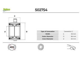 Teker Rulmanı Ön Sağ veya Sol VALEO 502754  MR594954 MR455620 MN103586 3880A024 MR961910