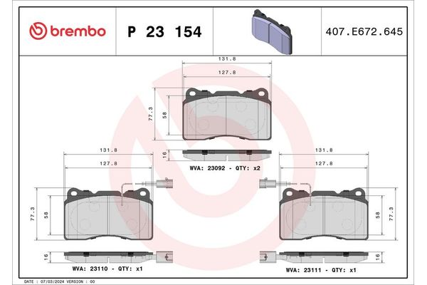 Fren Disk Balata Ön Alfa Romeo Giulietta (191)(2010->)  BREMBO P 23 154