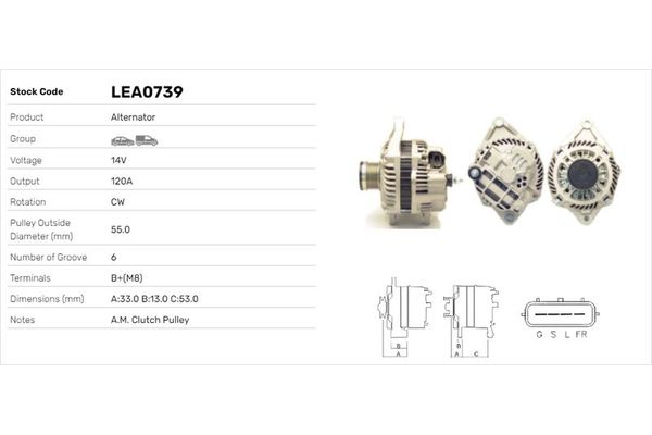 Alternatör  Mitsubishi Outlander (CW0)(2010->)  LUCAS ELEKTRIK LEA0739
