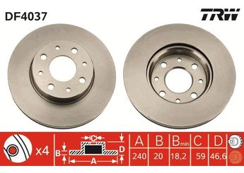 Fren Disk Ayna Ön Sağ ve Sol TRW DF4037  46419204 7645056 0000007645056 7779409 0000007779409 46416712 0000046416712 60811266 0000060811266 71740120