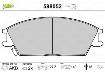 Fren Disk Balata Ön VALEO 598052  581011CA00 58101-1CA00 581011CA10 58101-1CA10 5810122A00 58101-22A00 5810122A10 58101-22A10 5810124B00 58101-24B00 5810124C00 58101-24C00 5810125A00 58101-25A00 5810125A10 58101-25A10 5810125A20 58101-25A20 5810128A10 58101-28A10 AL004M1124