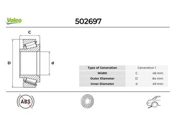 Teker Rulmanı Ön Sağ veya Sol VALEO 502697  71728975 1328045080 1346651080 1347527080 71744500 332666