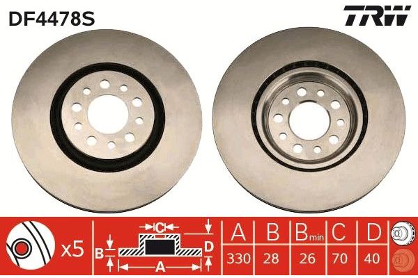 Fren Disk Ayna Ön Sağ ve Sol Alfa Romeo 159 (140)(2005->)  TRW DF4478S