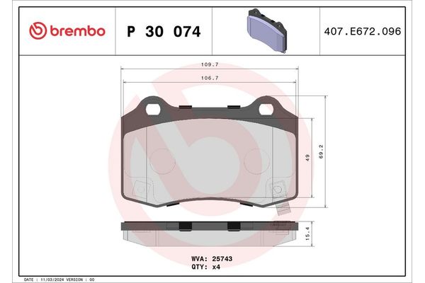 Fren Disk Balata Arka Tesla Model S (06.2012->)  BREMBO P 30 074