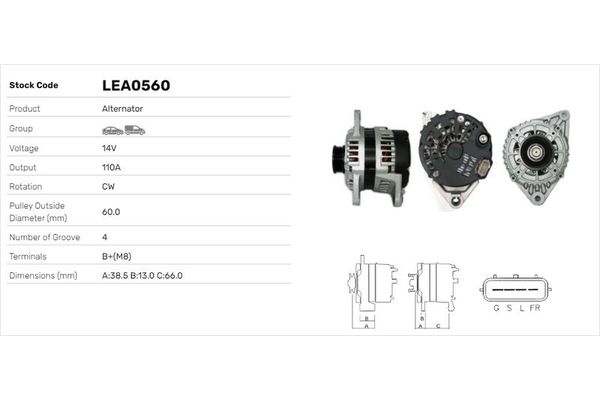 Alternatör  Hyundai Santa Fe (SM)(2001->)  LUCAS ELEKTRIK LEA0560