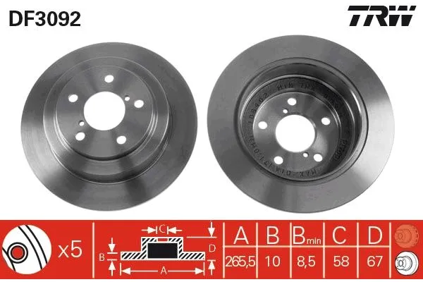 Fren Disk Ayna Arka Sağ ve Sol Subaru Impreza (G11/GD/GG)(2001->)  TRW DF3092