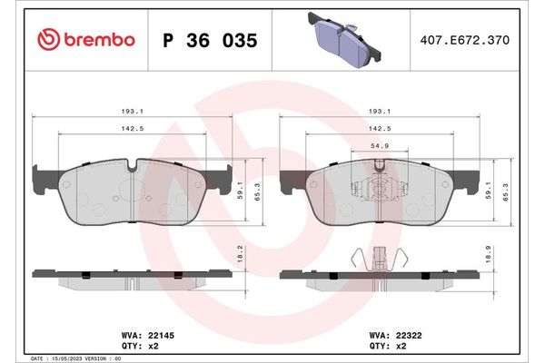 Fren Disk Balata Ön Land Rover Range Rover Velar (03.2017->)  BREMBO P 36 035