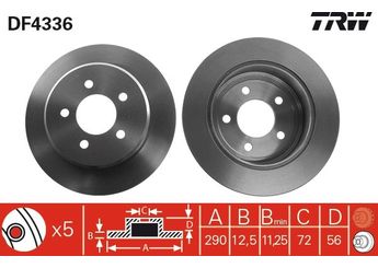 Fren Disk Ayna Arka Sağ ve Sol TRW DF4336  K04721220AA 00K04721220AA 4721023AF 04721023AF 4721023 4721023AE 4721023AG 4721220AA K04721023 K04721023AC K04721023AD V5018411AA
